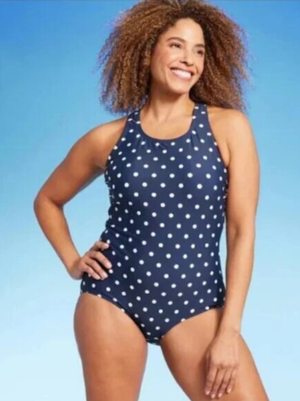 Lands End Women's Swim Lands End Swimsuit Blue One Piece Polka Medium 10-12